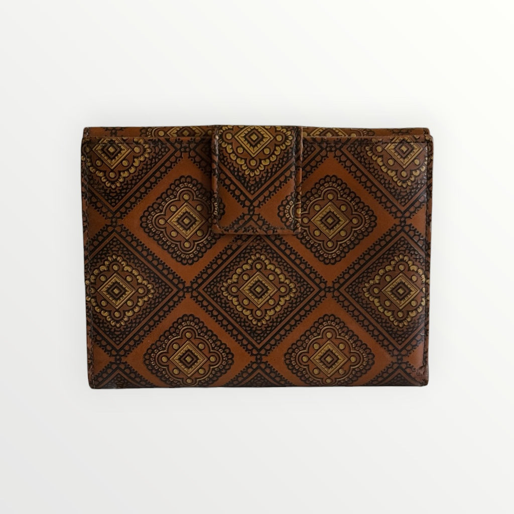 PRADA PRINTED GLOSSY LEATHER COMPACT WALLET
