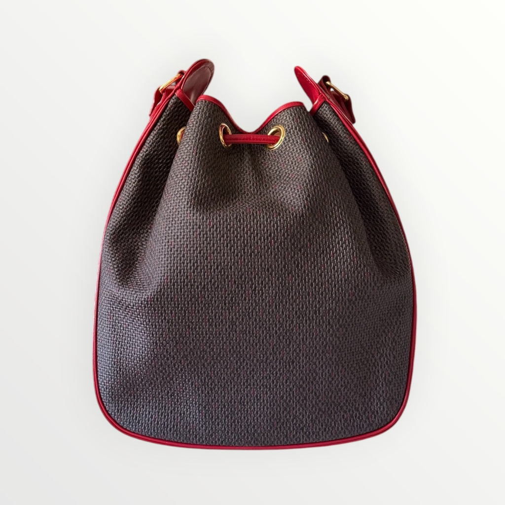 SAINT LAURENT MONOGRAM BASKETWEAVE DRAWSTRING BUCKET BAG
