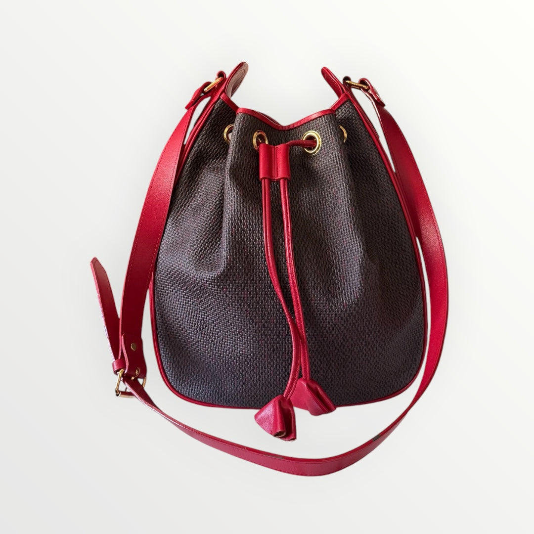 SAINT LAURENT MONOGRAM BASKETWEAVE DRAWSTRING BUCKET BAG