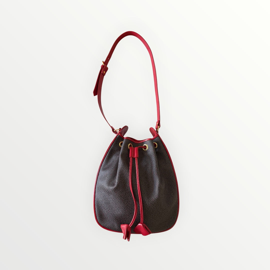 SAINT LAURENT MONOGRAM BASKETWEAVE DRAWSTRING BUCKET BAG